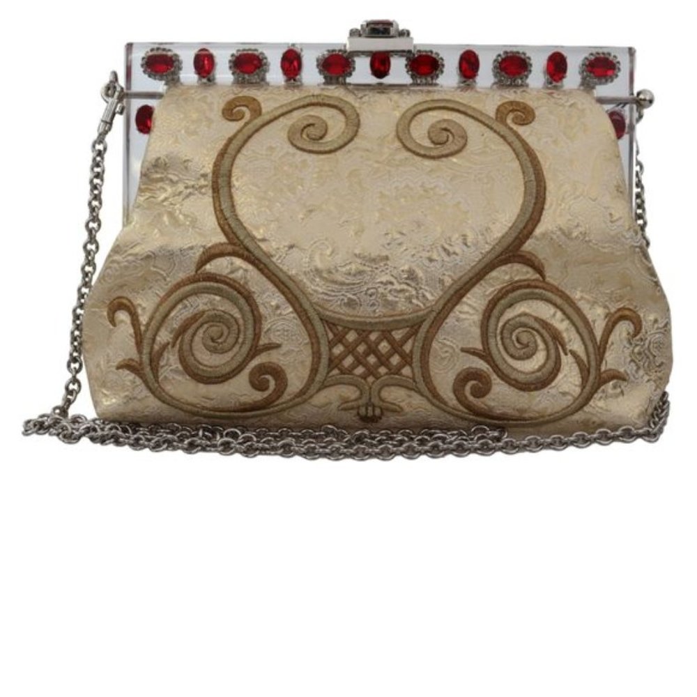 New DOLCE & GABBANA Gold Brocade Crystal Shoulder Borse VANDA Bag